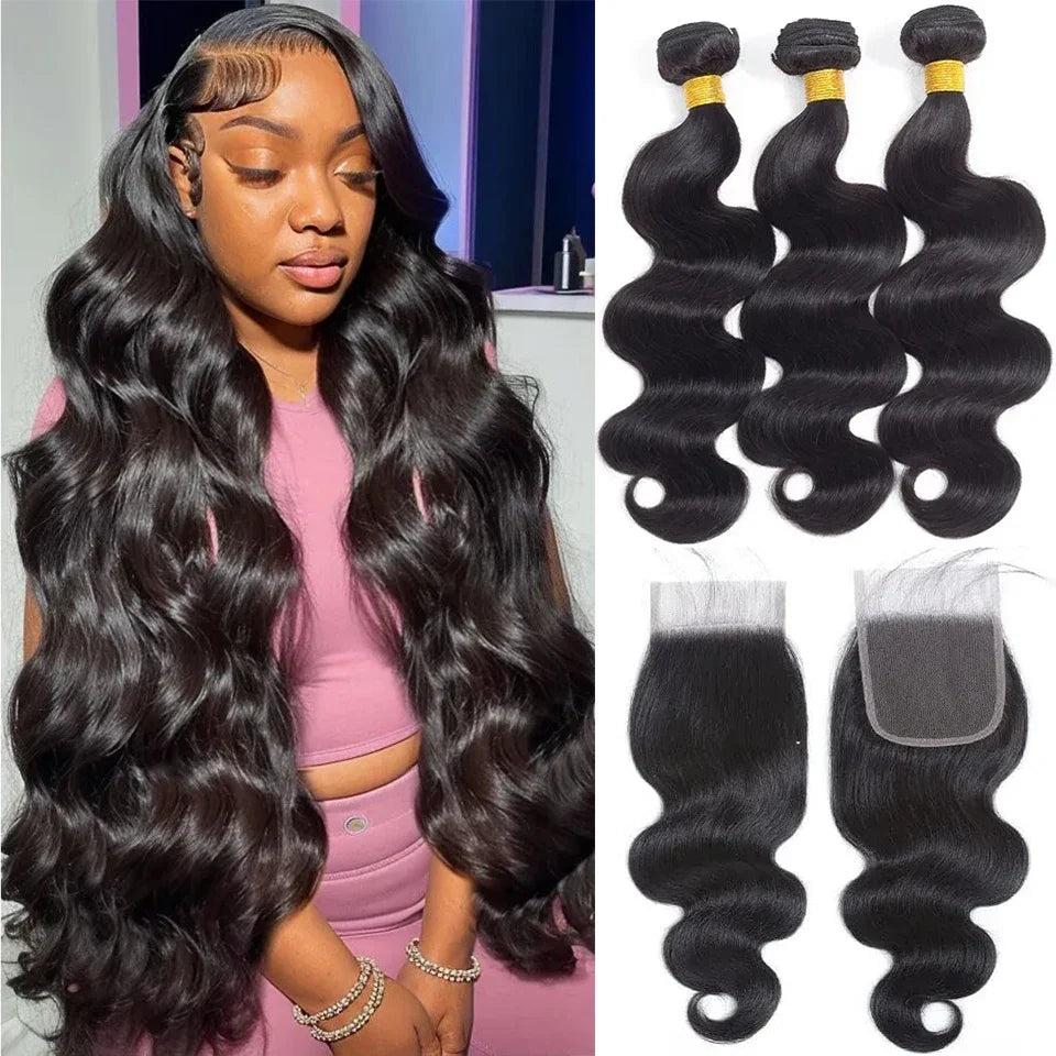 12A Body Wave Bundles With Closure 4x4 Brazilian