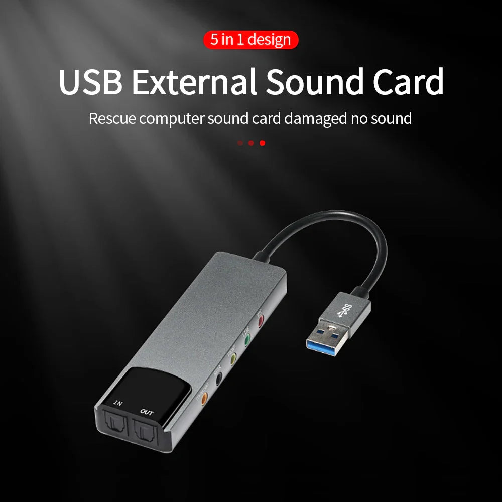 Aluminium Alloy USB Sound Card 6 Channel Professional