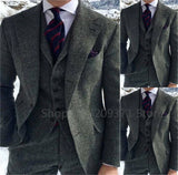 3-Piece Men's Tweed Herringbone Slim Fit Suit Set