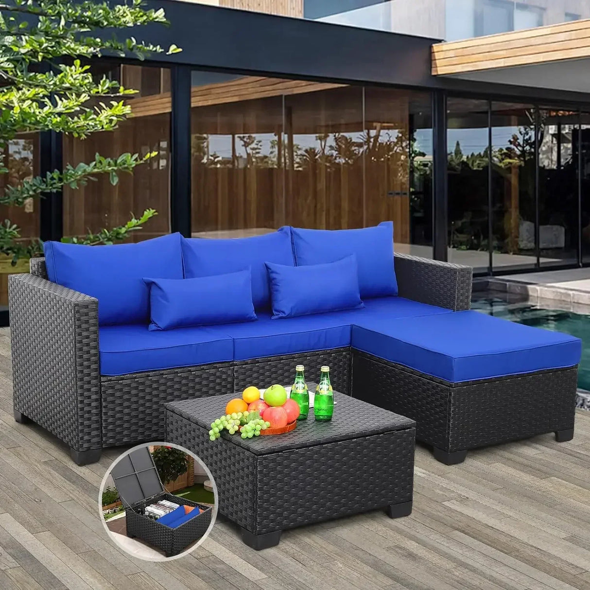 3 Pieces Patio Furniture Set Outdoor Sectional Wicker