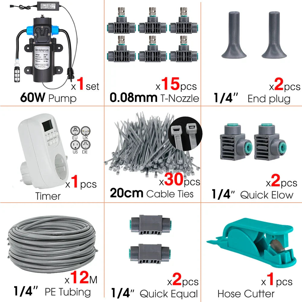 60W Self-Priming Pressurize Pump Mist Nozzle Watering System