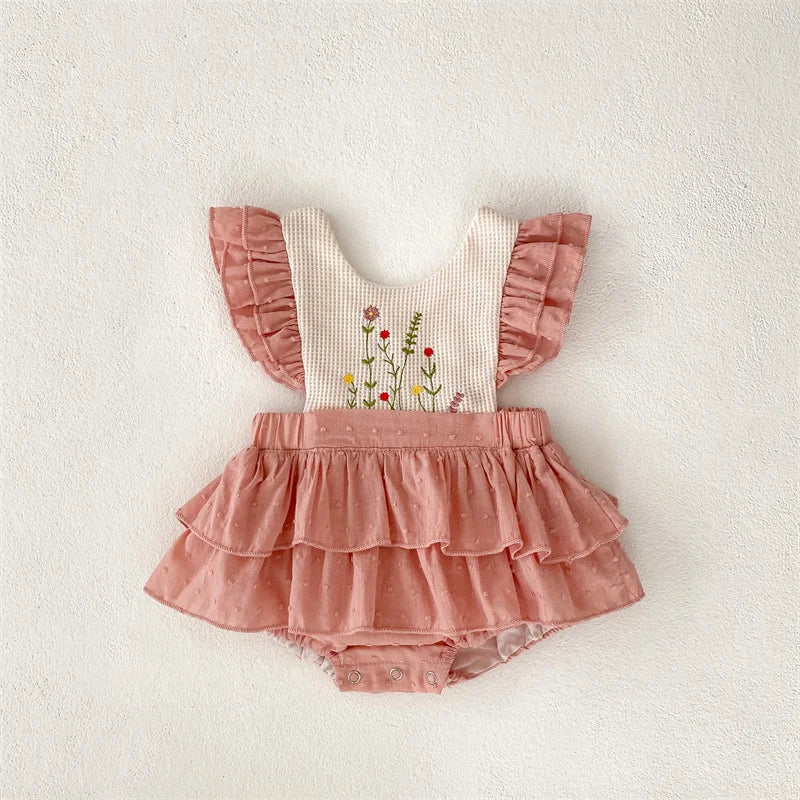 Ruffles Lace Baby Girls Romper Dress Summer Vintage