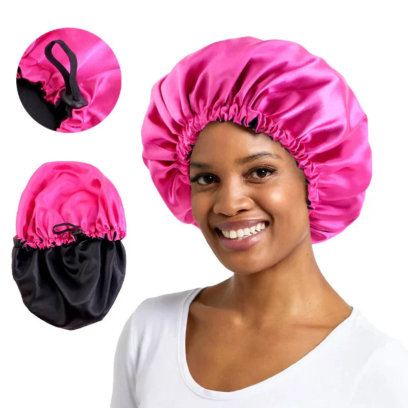 New Adjustable Double Layer Satin Bonnet Nightcap Round