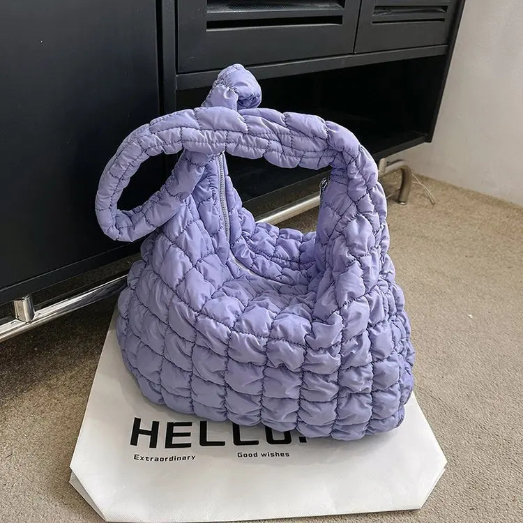 Quilted Padded Crossbody Bag for Women Pleated Bubbles