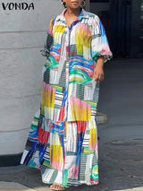 Plus Size 5XL VONDA 2024 Summer Bohemian Printed