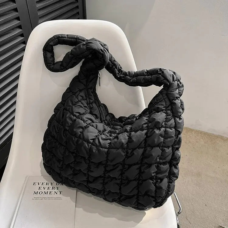 Quilted Padded Crossbody Bag for Women Pleated Bubbles