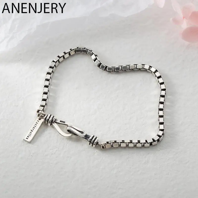 ANENJERY Silver Color Double Hook Box Chain Bracelet