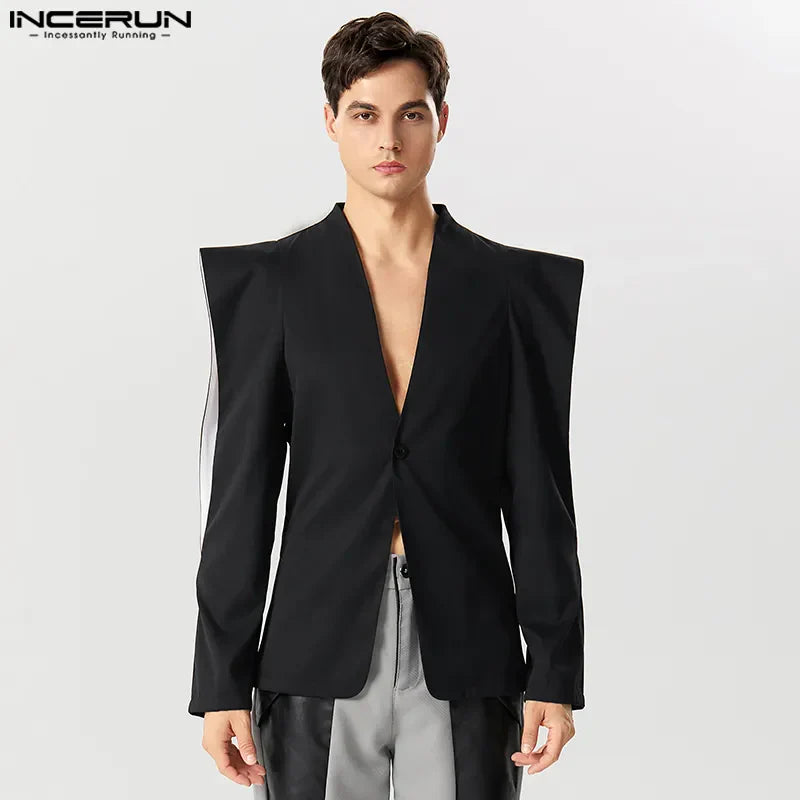 Men Blazer Solid Lapel Long Sleeve One Button