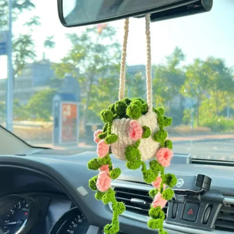 NEW Cute Potted Plants Crochet Car Basket,Hanging Plant
