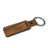 50Pcs Rectangular Wood Keychains Blank PU Leather Keyrings
