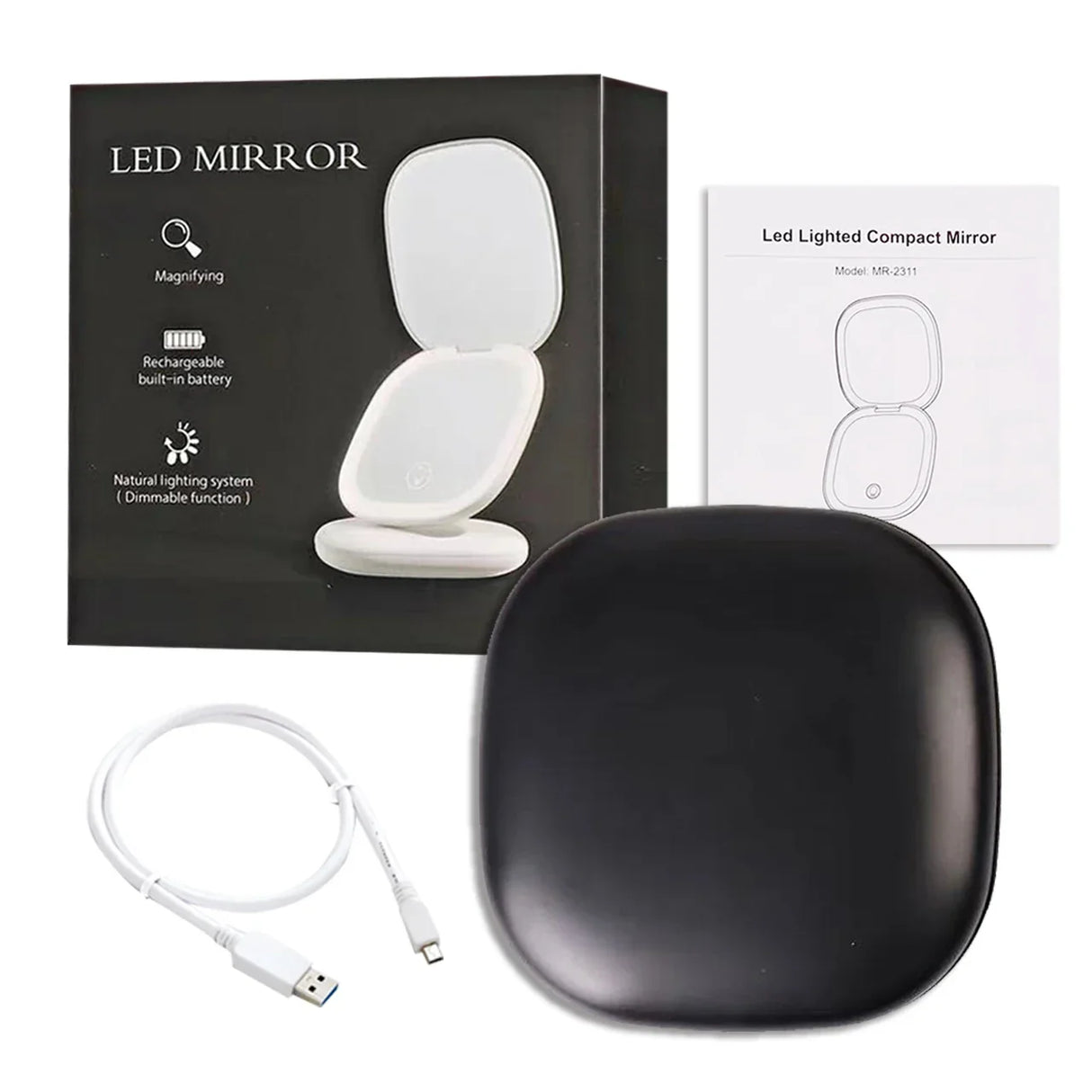 Mini Compact Led Makeup Mirror With Light 5X