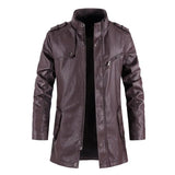 Winter Men's Thick Fleece Leather Jacket Coat Long