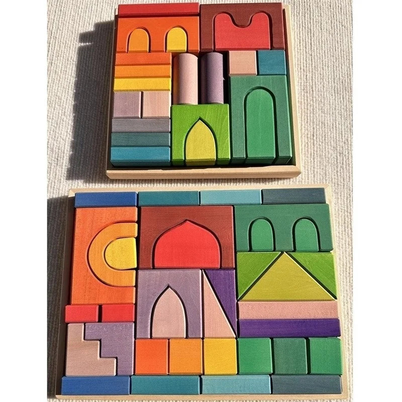 Big size Wooden Blocks Lime Rainbow Building Stacking