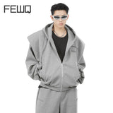 FEWQ Spliced Men's Hooded Jackets Zipper Cardigan Niche