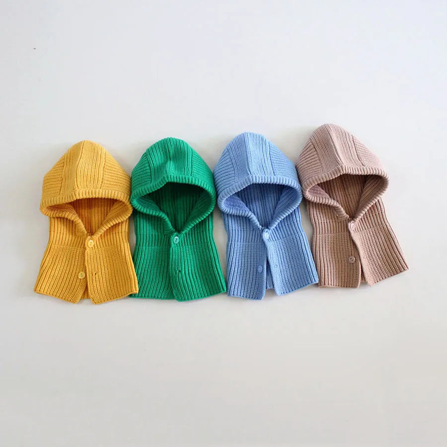 Baby Knitted One-piece Cap Scarf Solid Color Warm