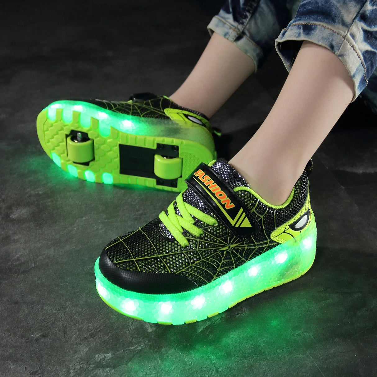 Kid Sneakers Spider Cartoon Mesh Usb Charge Luminous