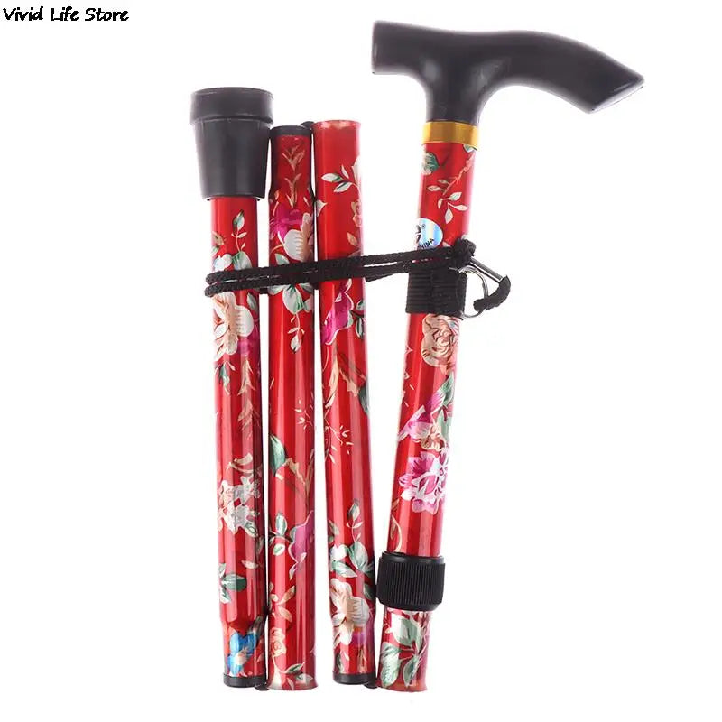 Adjustable 8493cm Folding Walking Stick Sturdy Printed Travel