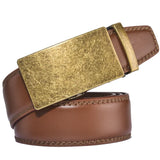 Plyesxale Brown Leather Belt Men 2024 Automatic Buckle