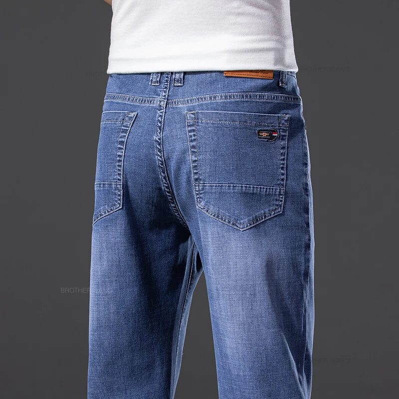 Summer Men's Thin Loose Jeans Classic Straight Gray