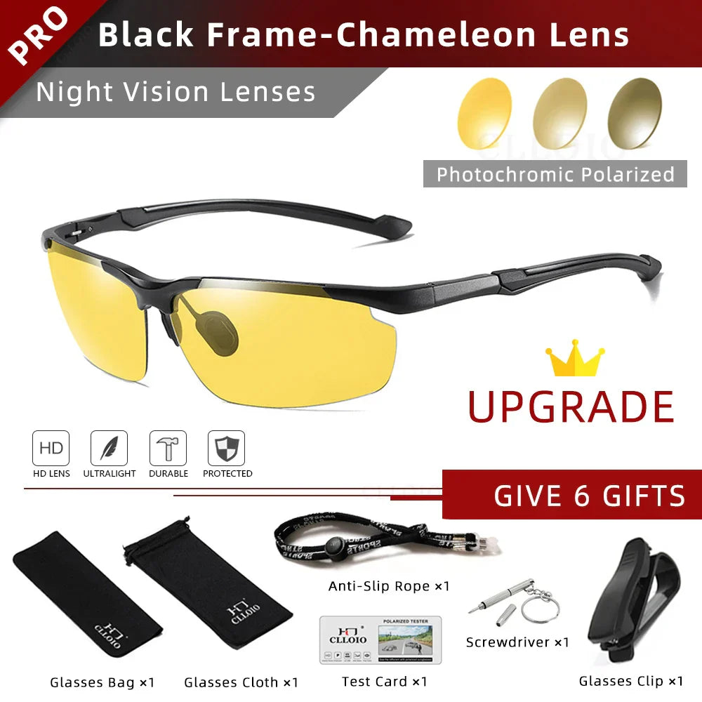CLLOIO Top Quality Aluminum Polarized Photochromic Sunglasses Men
