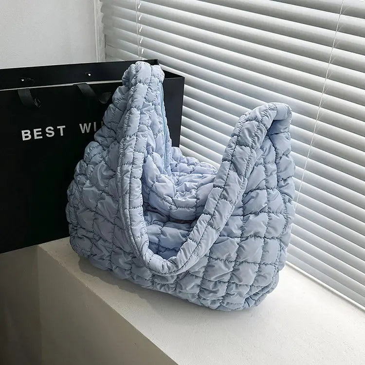 Quilted Padded Crossbody Bag for Women Pleated Bubbles