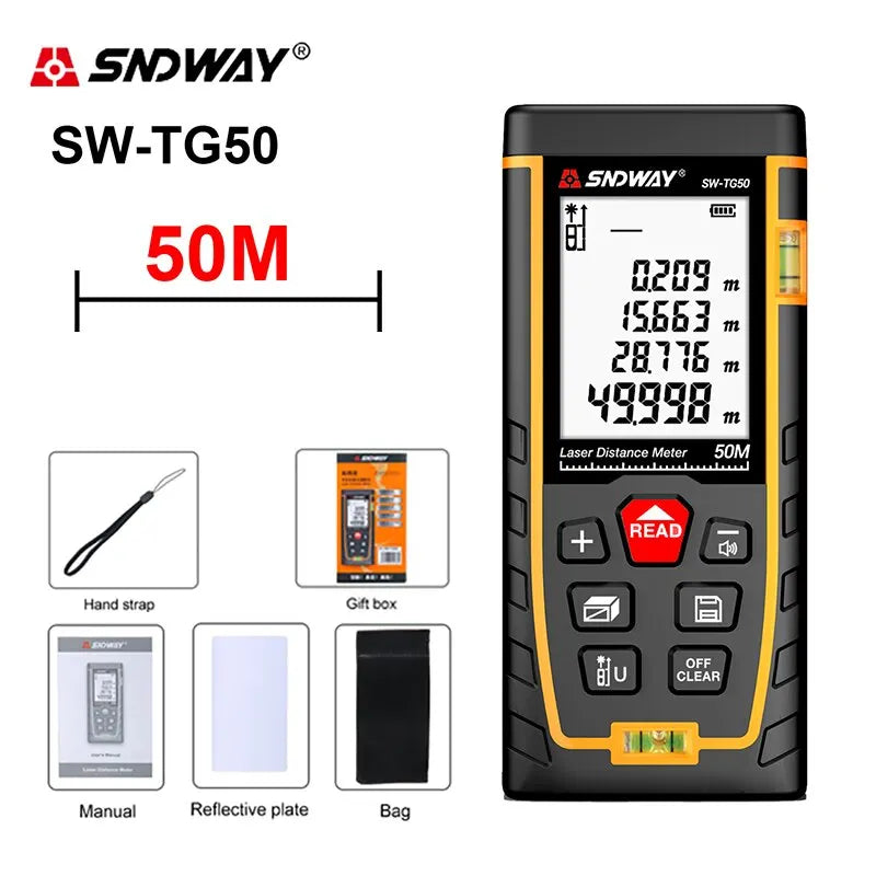 SNDWAY Laser Distance Meter 40M/50M/120M Digital Tape Measure