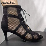 Aneikeh 7CM Middle Heel Dance Hollow Out Ankle