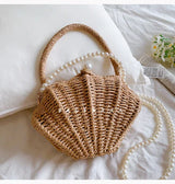 Shell rattan straw woven diagonal cross small bag,