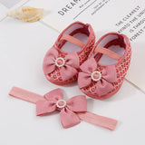 0~18M Cute Bowknot Newborn Baby Shoes Headband Set