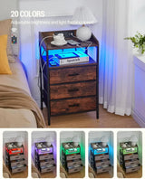 Nightstands with LED Lights Charging Station, End Table