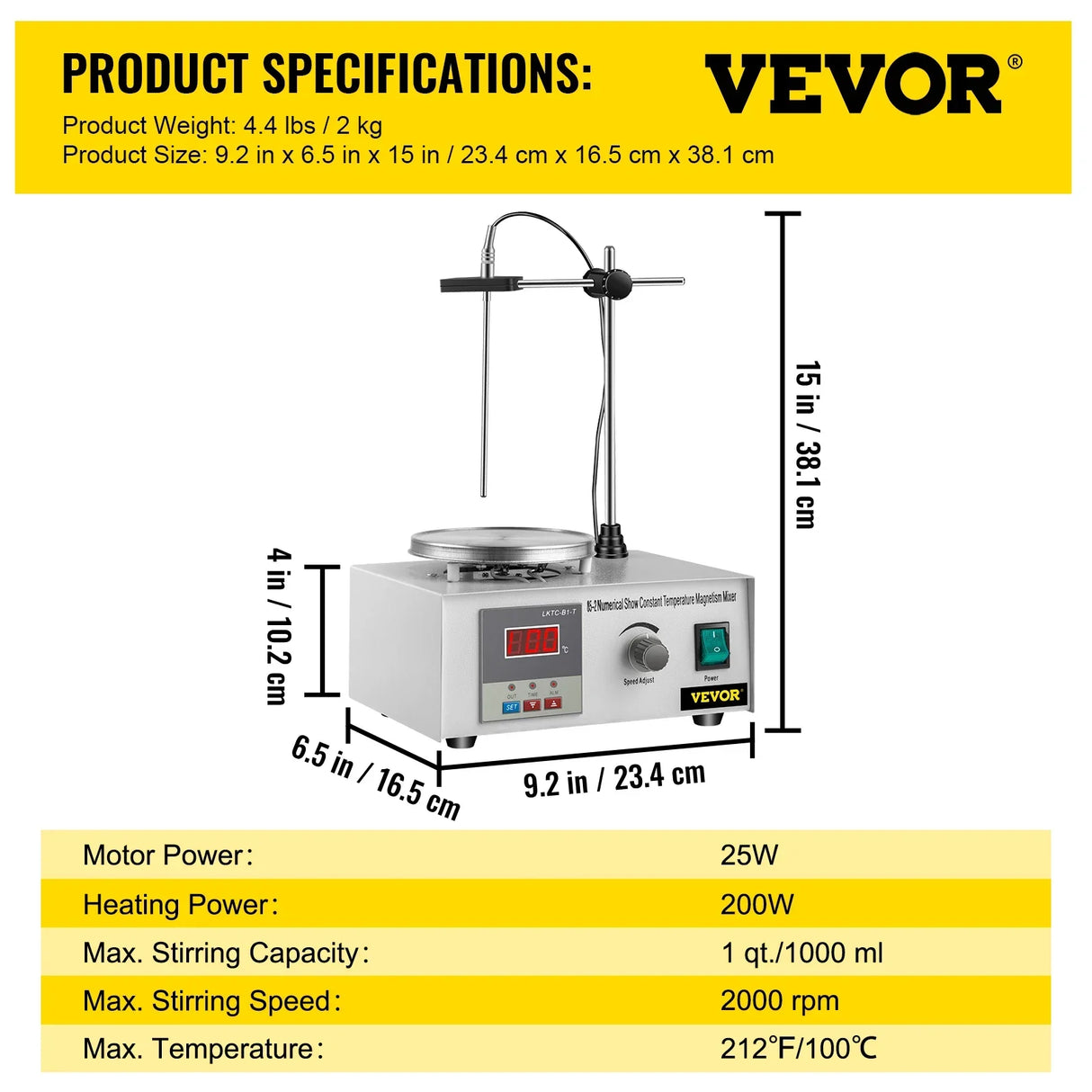 VEVOR 1L Heating Magnetic Stirrer Hot Plate W/