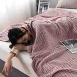 Summer Waffle Plaid Cotton Bed Blanket Throw Thin