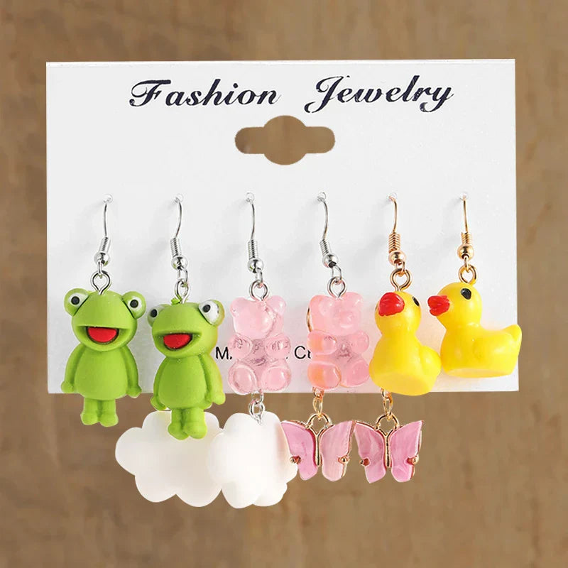 17KM Cartoon Frog Duck Earrings Set Animal Butterfly