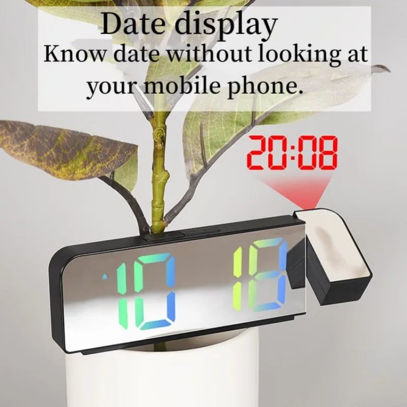 180° Arm Digital Projection Alarm Clock - Night Mode, Power-Off Memory, 12H/24H LED Table Clock