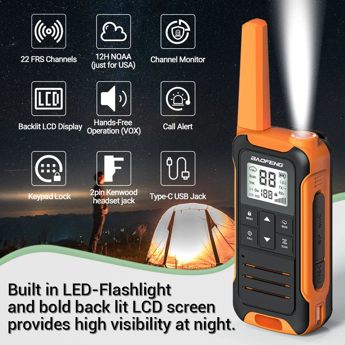 2PCS Baofeng F22 Walkie Talkie Portable Mini Communication