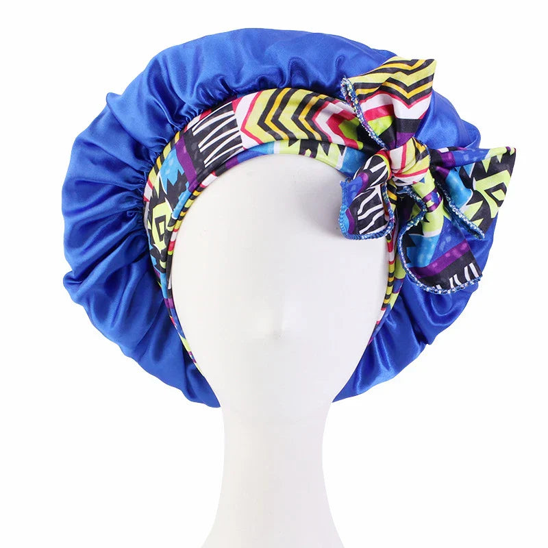 Women Satin Print Sleeping Cap Nightcap Bonnet Headband