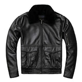 Removable Natural Fur Collar Genuine Cow Leather Jacket