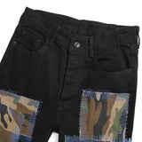 Men Camouflage Patches Stretch Denim Jeans Punk Black