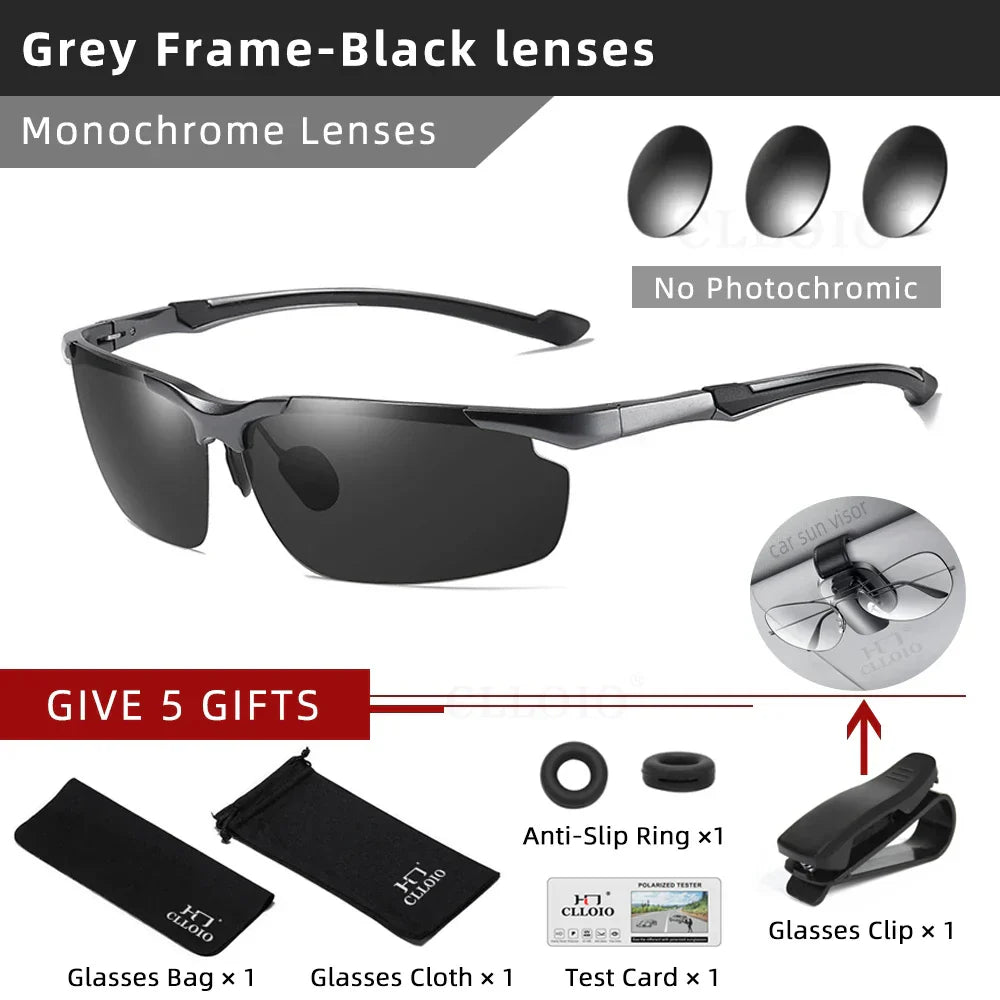 CLLOIO Top Quality Aluminum Polarized Photochromic Sunglasses Men