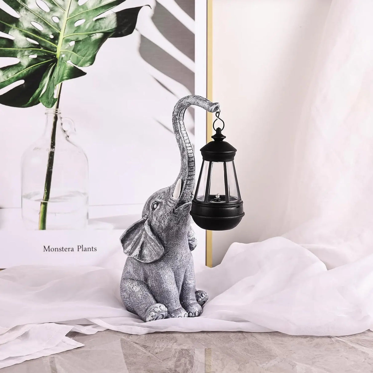15 in Solar Elephant Yard Statue White Elephant