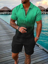 Men's Tracksuit Cotton Solid Color Short Sleeve Zipper