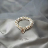 1pc Women Crystal Pearls Hair Rope Handmade Elastic