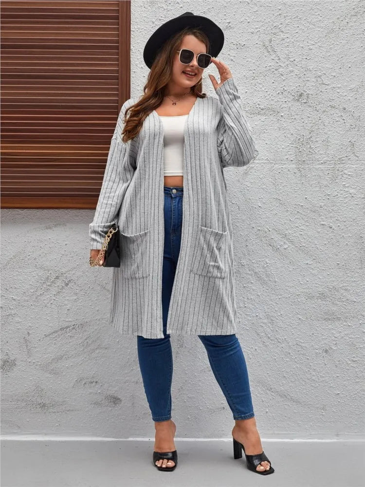 Plus Size Spring Autumn Midi Knitted Cardigan Women
