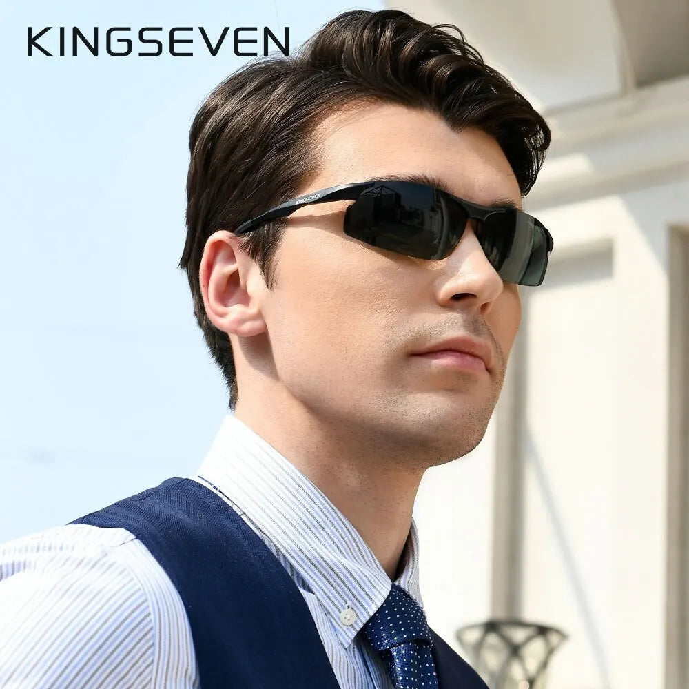 KINGSEVEN Genuine Polarized Men Aluminum Sunglasses Driving Mirror