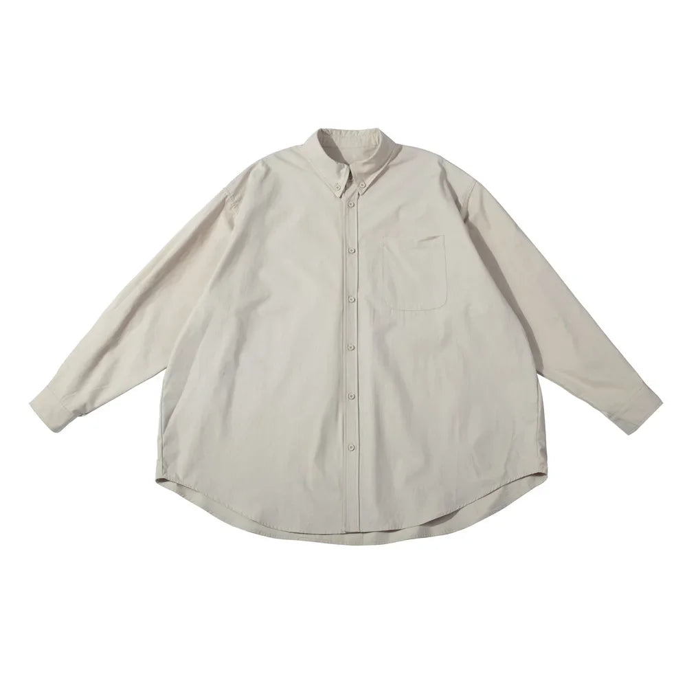 Autumn Japanese Streetwear Cityboy Solid Cotton Shirts Men