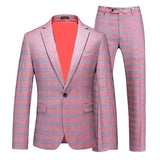 Red Striped Plaid Suit 2 Piece Men's Wedding