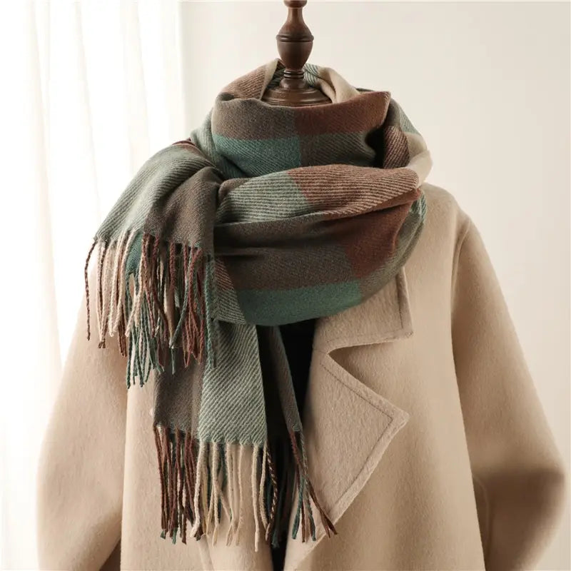 Winter Plaid Cashmere Blanket Scarf Fashion Design Thick