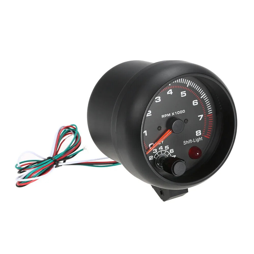 Universal 0-8000 RPM Black Tachometer Gauge with Interior Light for Car Modification