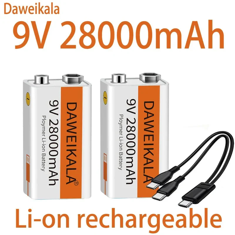 2023 9V 28000mAh Li-ion Rechargeable Battery Micro USB