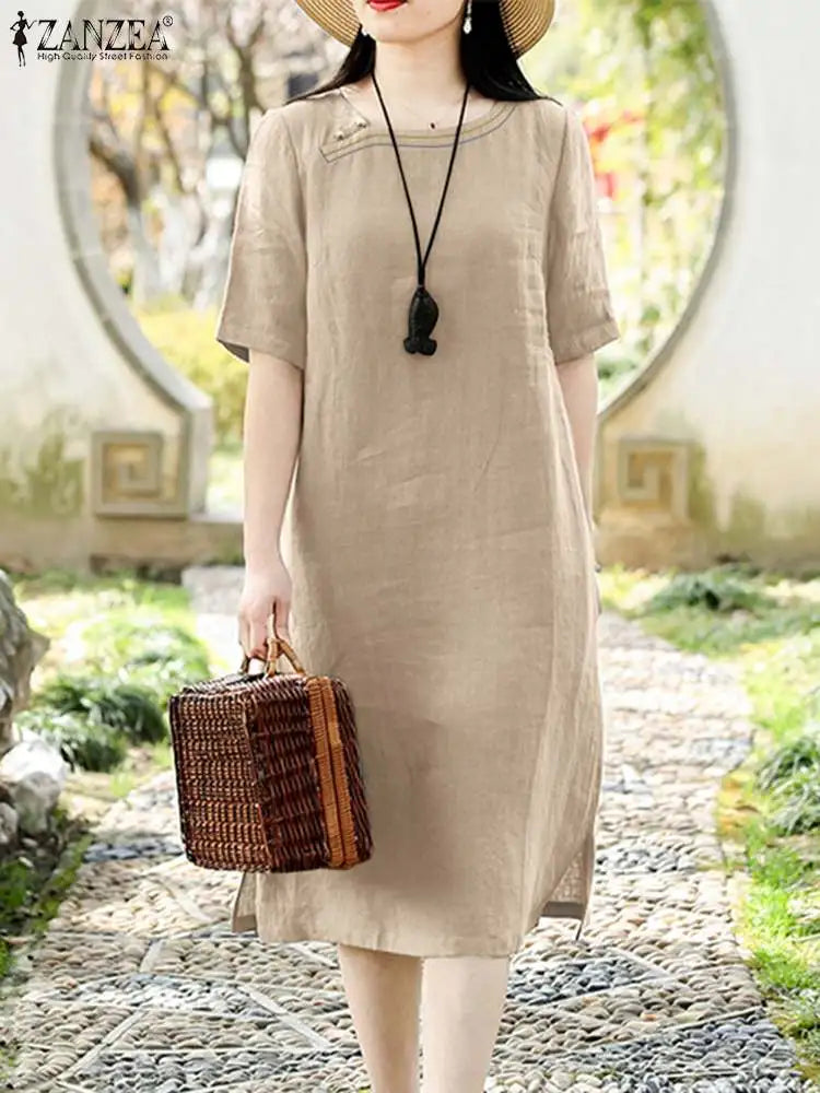 ZANZEA Woman Dress Summer Fashion Cotton Sundress Female